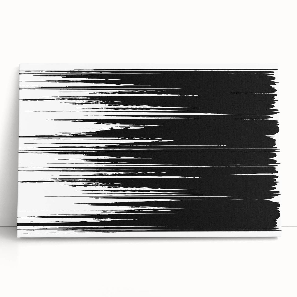 Abstract black and white wall art design on stretched canvas, showcasing fluid shapes and textures, perfect for modern home decor.