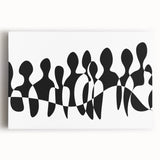 Abstract black and white stretched canvas wall art collection showcasing dynamic geometric shapes and intricate patterns, perfect for modern decor.