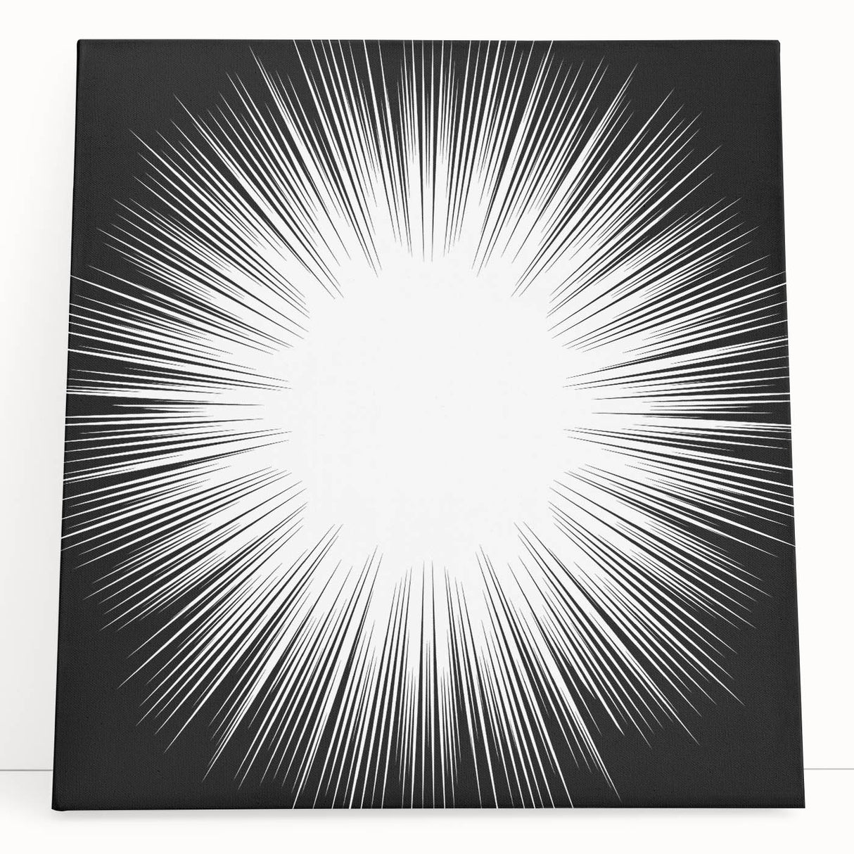 Abstract black and white wall art on stretched canvas, showcasing geometric shapes and fluid lines, perfect for modern home decor.
