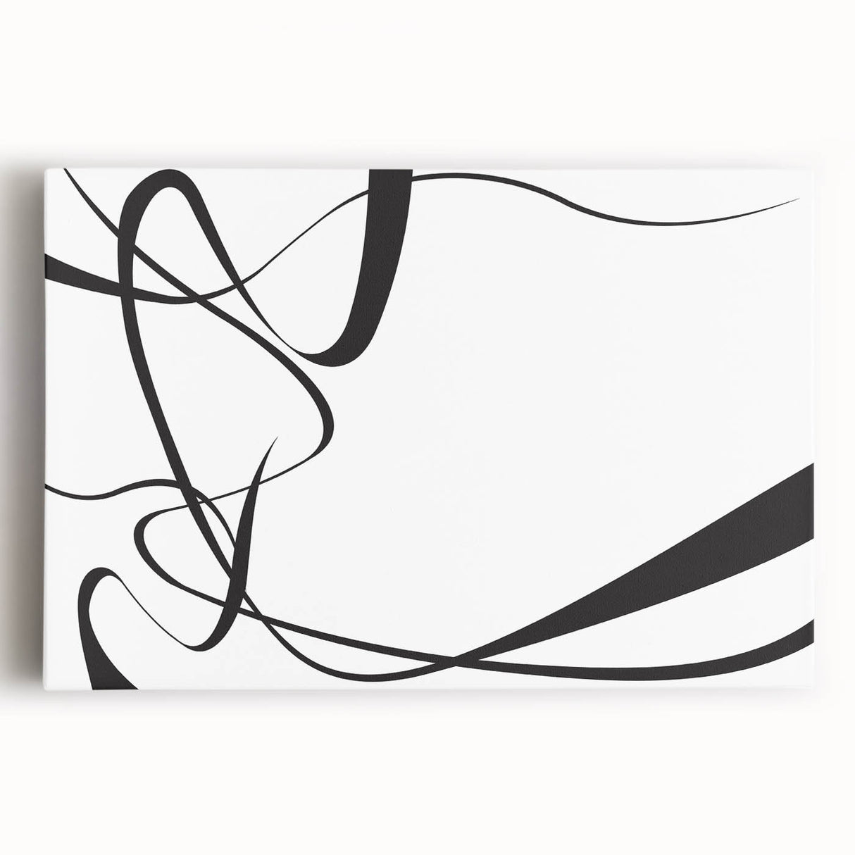 Abstract black and white wall art collection on stretched canvas, showcasing geometric shapes and patterns, ideal for modern home decor.