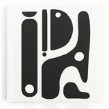 Abstract black and white stretched canvas wall art showcasing bold geometric shapes and flowing lines, perfect for modern decor.