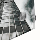 Large abstract wall art in black and white on acrylic glass, featuring mid-century modernist style.