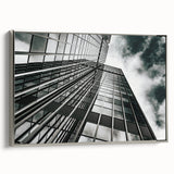 Black and white abstract vintage poster art on a framed canvas, ideal for modern living room decor.