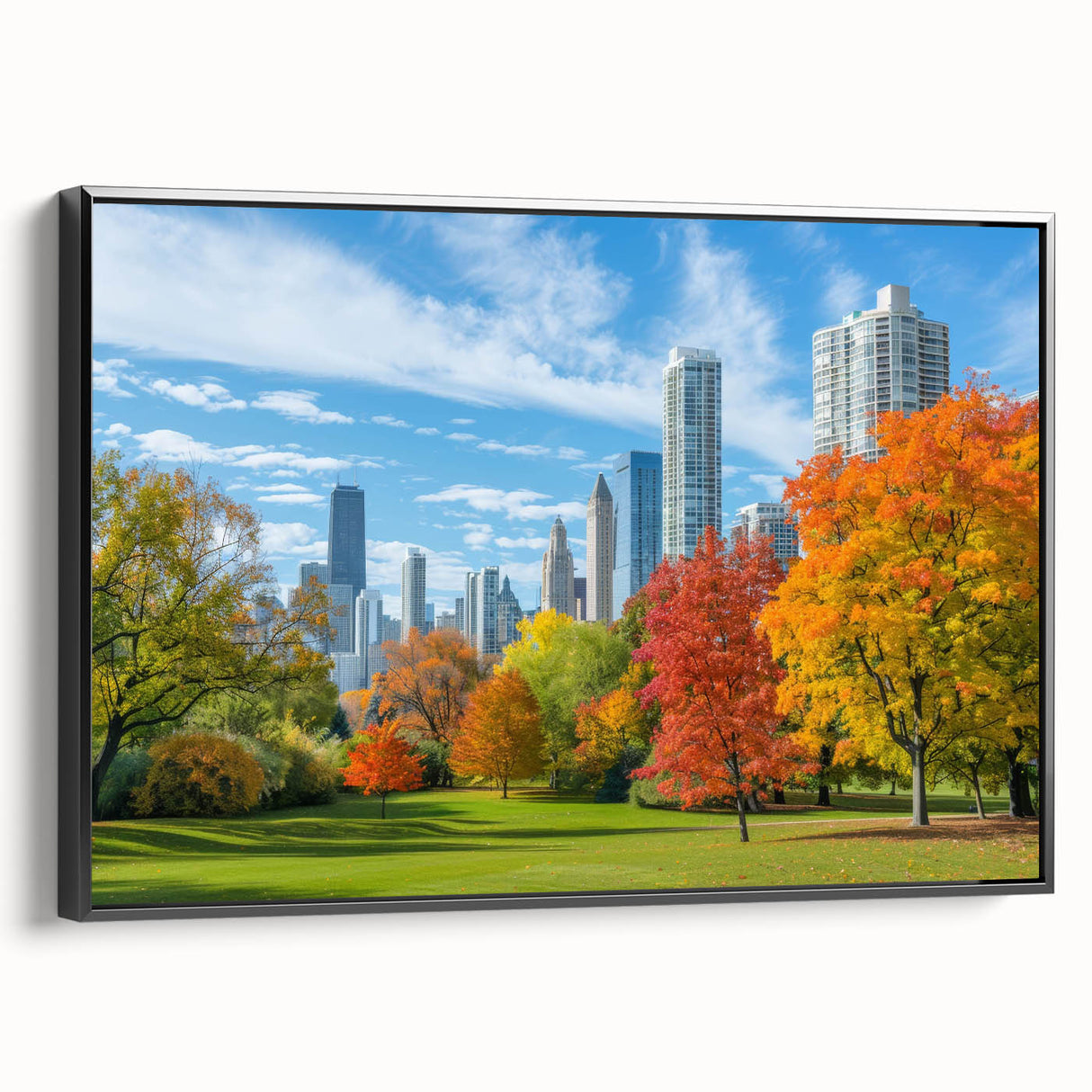 Black and white framed canvas of Atlanta skyline, ideal for bedroom landscape art, featuring vintage poster style.