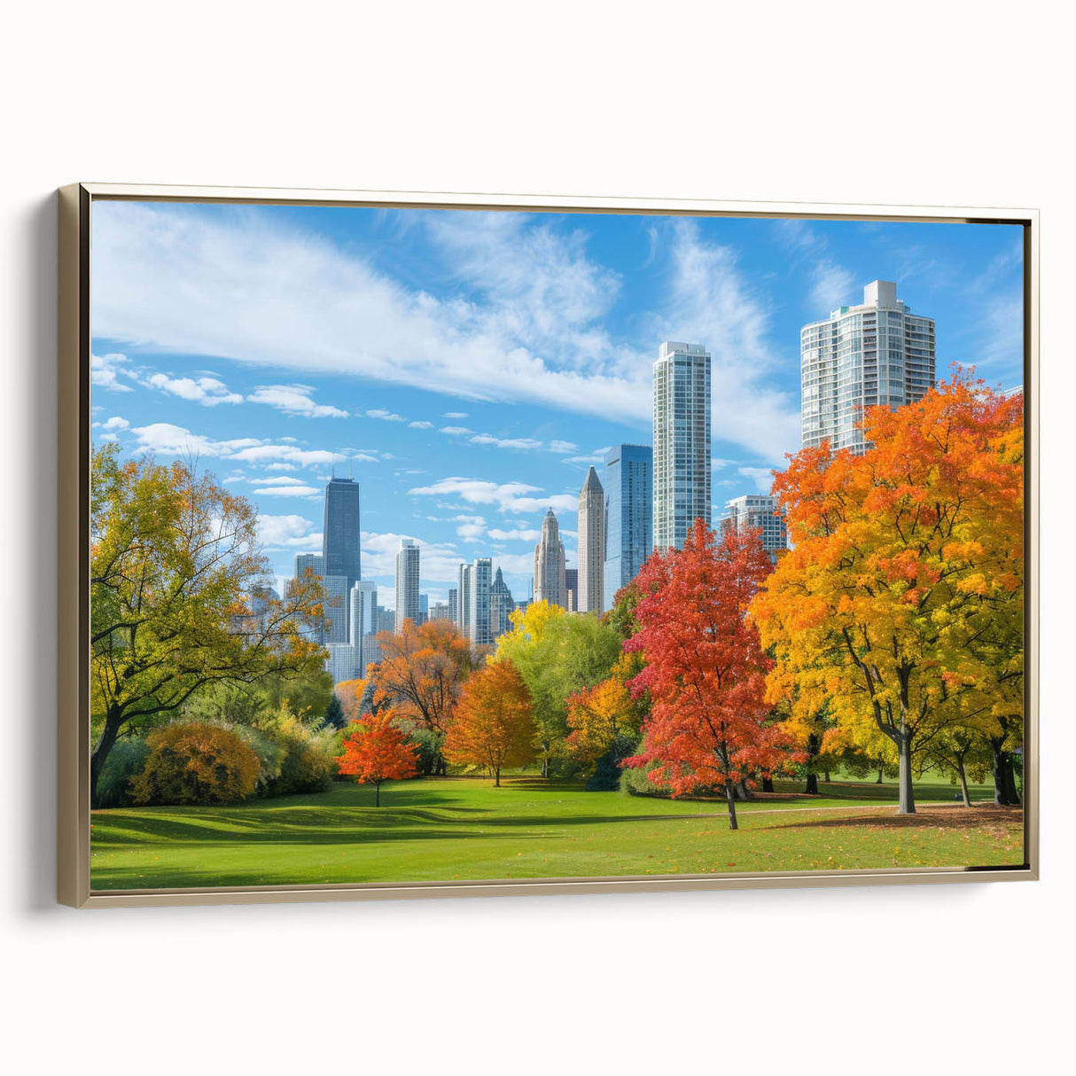 Atlanta skyline in muted gold and black tones on a framed canvas, suitable for bedroom wall art.