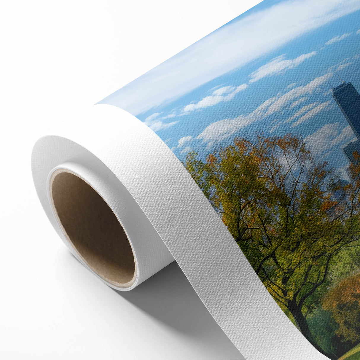 Art deco poster of Atlanta skyline in monochrome shades on rolled canvas, suitable for nursery wall art or dining room decor.