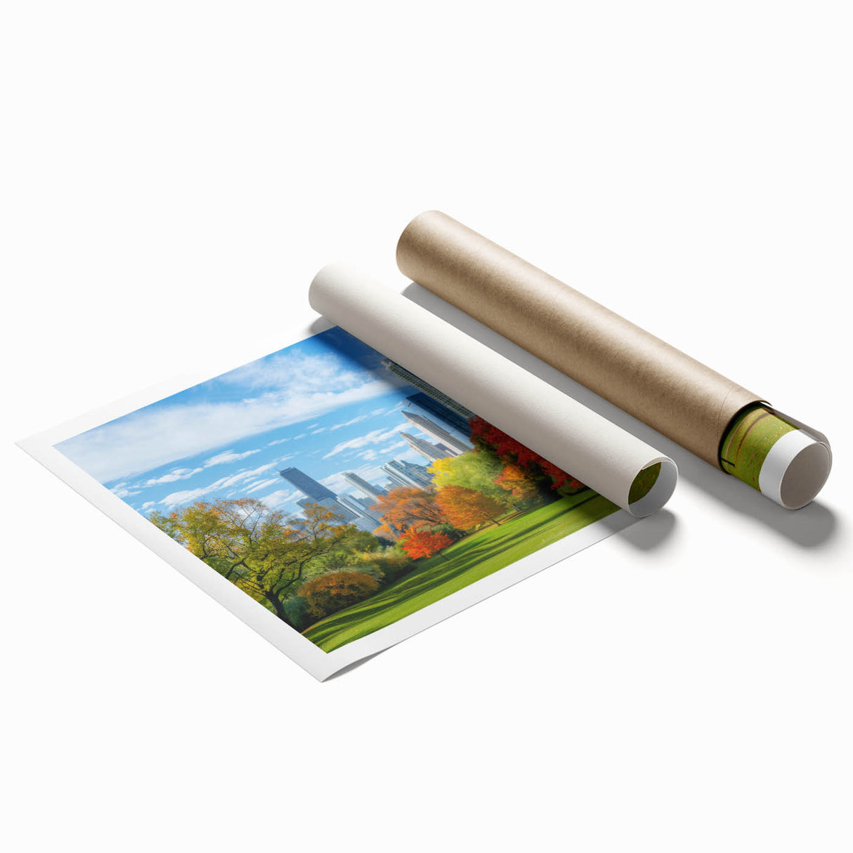 Atlanta skyline in muted gray and blue tones on a large rolled canvas, suitable for modern bathroom decor.