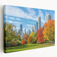Atlanta skyline in muted gray and blue on stretched canvas, suitable for kitchen wall art.