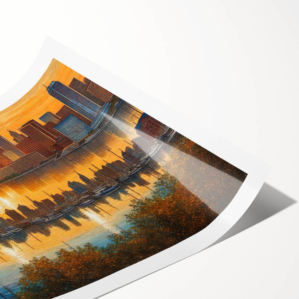 Extra large wall art of Baltimore skyline in muted gray tones on a rolled canvas, suitable for large living room decor.