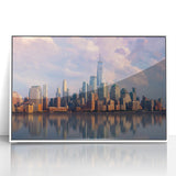 Acrylic framed art deco poster of New York City skyline in monochrome tones, ideal for modern art wall decor.