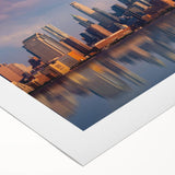Art deco poster of New York City skyline in monochrome tones on rolled canvas, suitable for dining room wall art.
