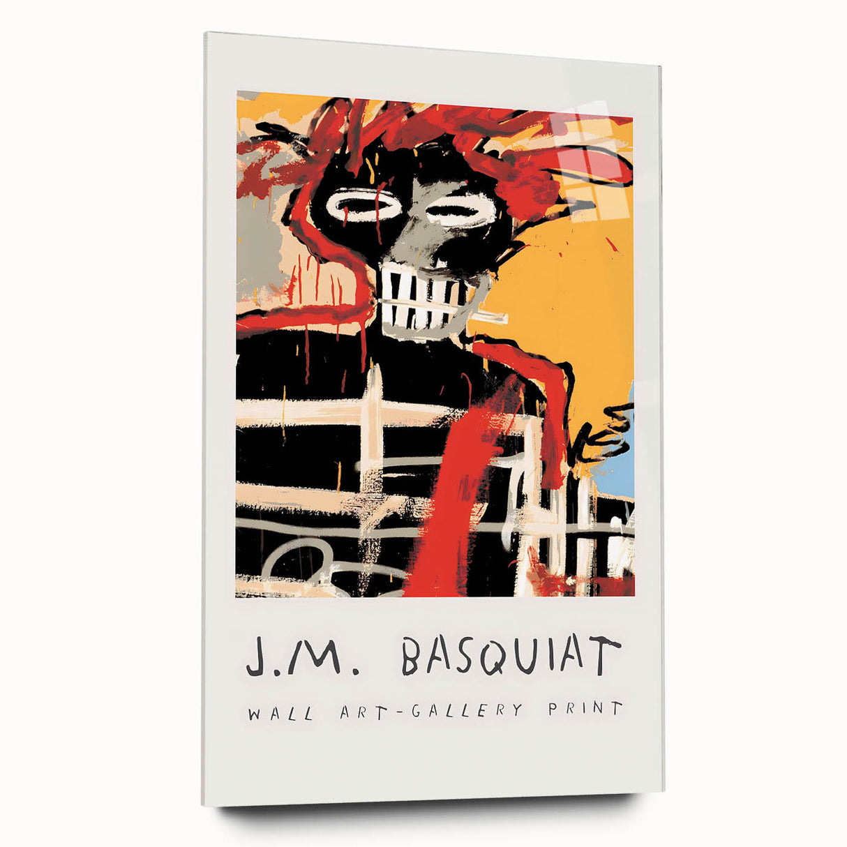 Large abstract wall art on acrylic glass featuring avant-garde Basquiat design, ideal for bedroom or dining room decor.