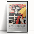 Large abstract wall art featuring dynamic shapes in bold colors on black acrylic, framed, ideal for modern art wall decor.