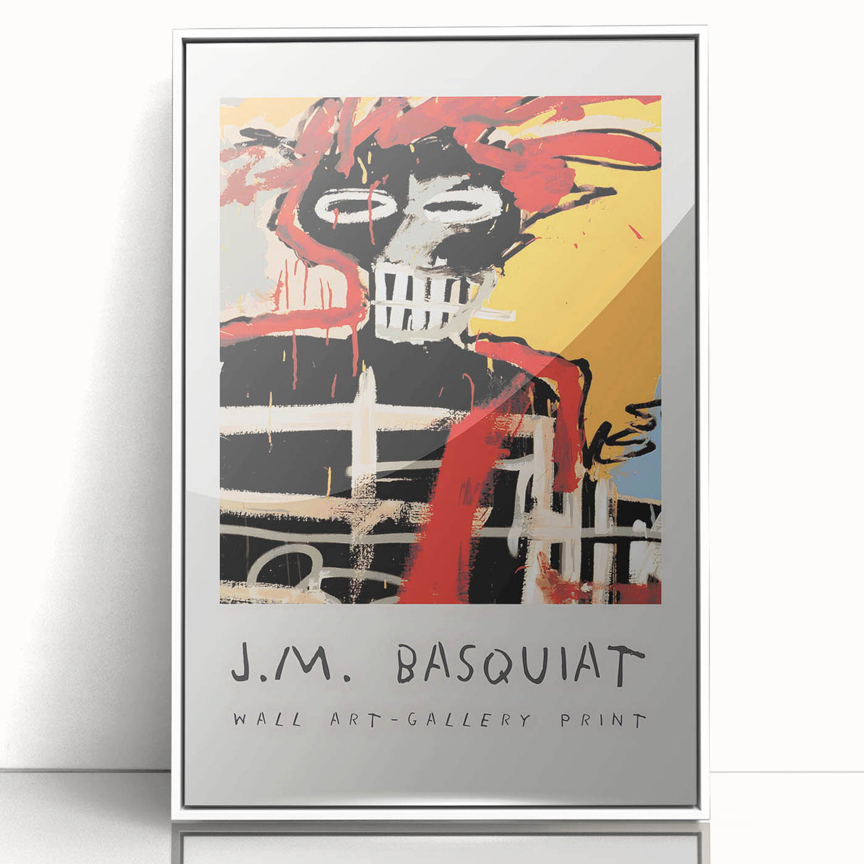 Modern art wall decor featuring abstract Basquiat design in black and white, acrylic framed, suitable for nursery.
