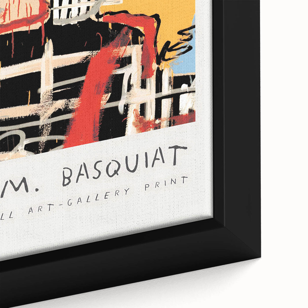 Extra large framed canvas featuring a black textured background with vibrant, colorful abstract designs.