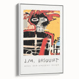 Vintage poster art on framed canvas, featuring a colorful, abstract Basquiat design with black accents.