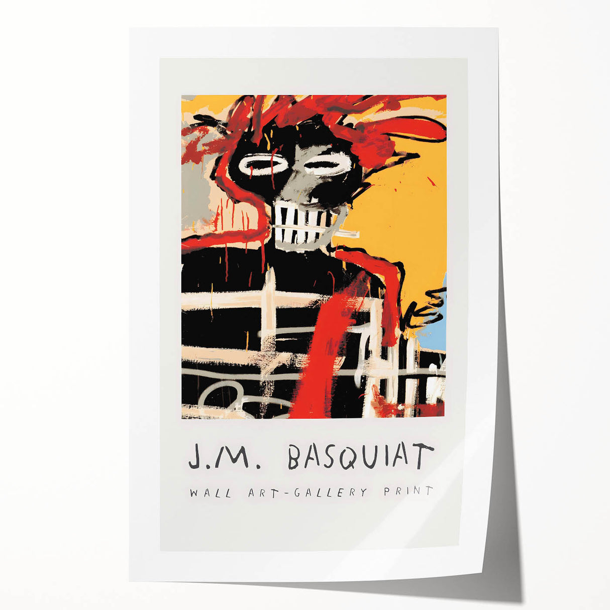 Avant-garde Basquiat design on rolled print featuring abstract floral elements in vibrant colors.
