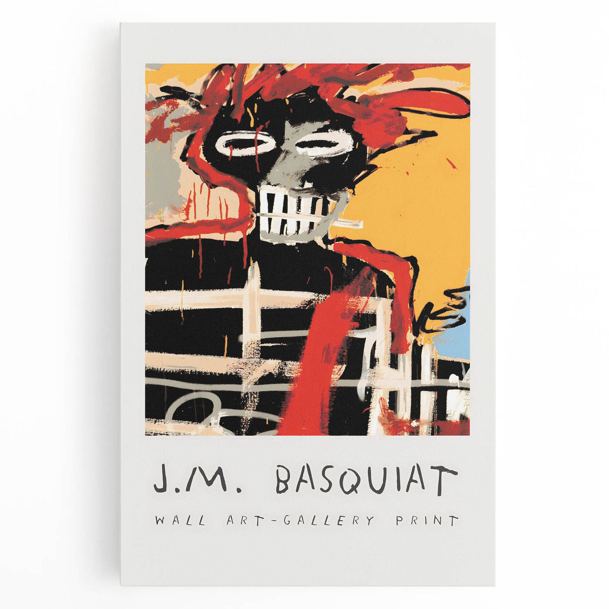 Black and white abstract Basquiat design on stretched canvas, suitable for kitchen wall art.