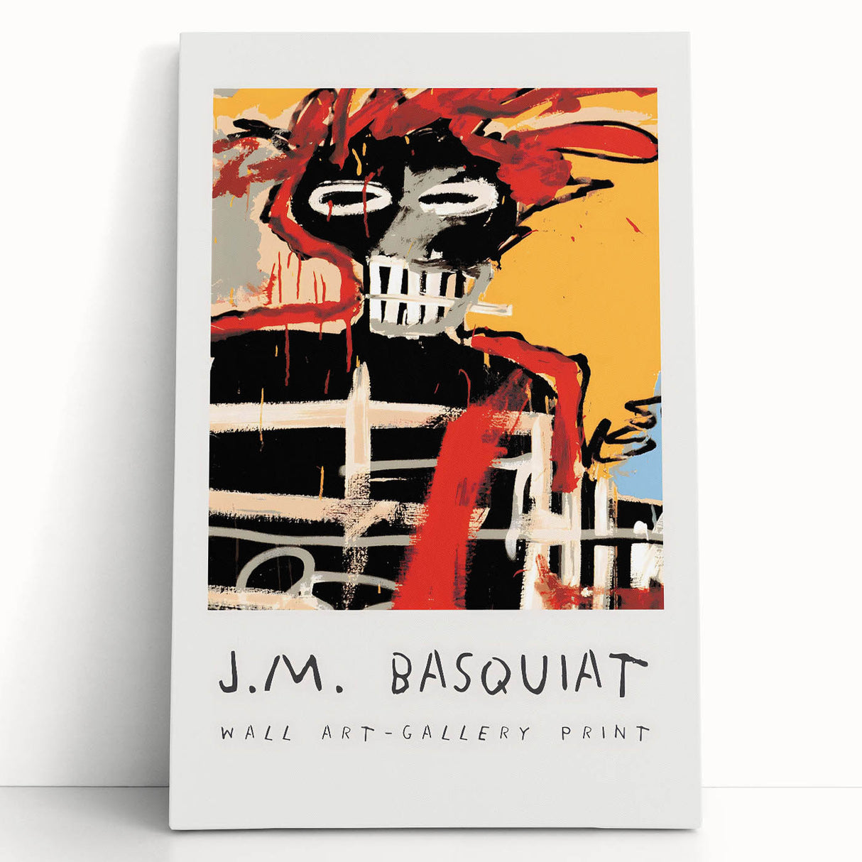 Large black and white Basquiat-inspired abstract art on stretched canvas, ideal for kitchen wall art or bedroom ambiance.