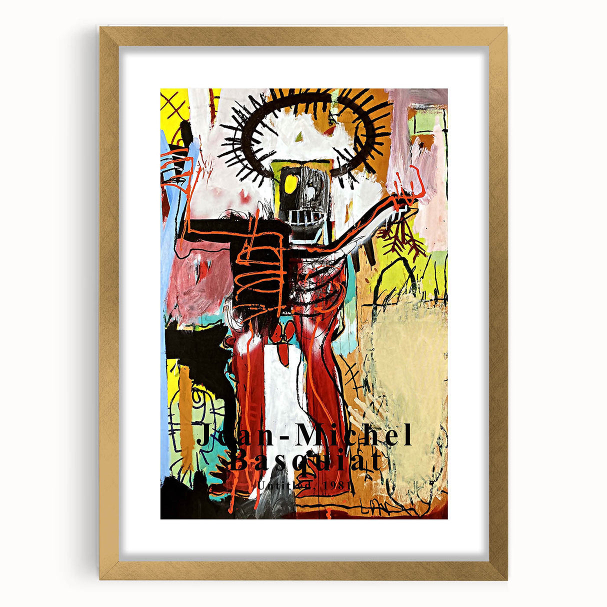 Extra large abstract art print with textured design in vibrant colors on a gold-framed canvas, ideal for living room decor.