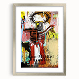 Textured abstract art print in vibrant colors on a framed canvas, ideal for modern bedroom ambiance.