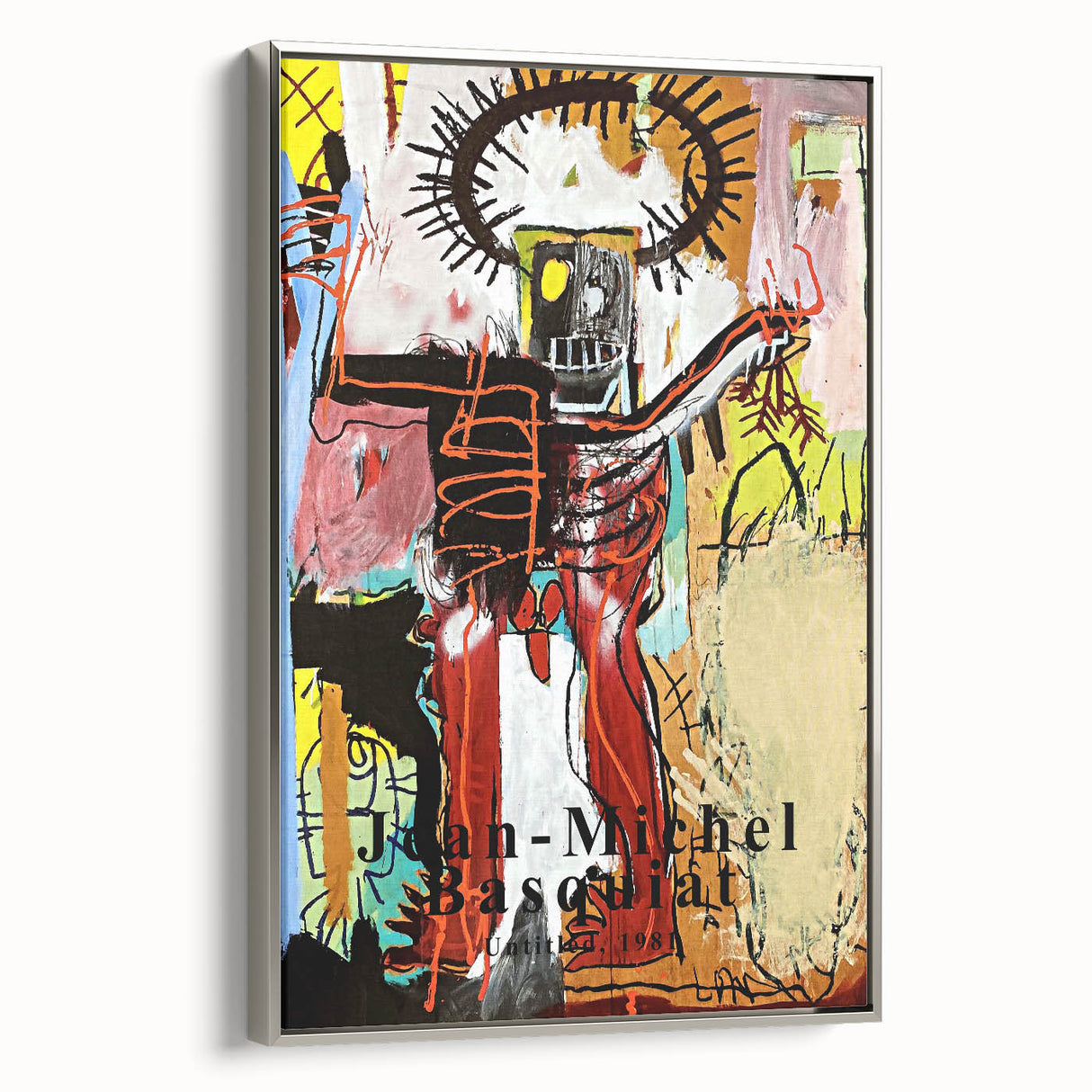 Framed canvas featuring a colorful, abstract landscape painting with black and vibrant hues, ideal for modern home decor.