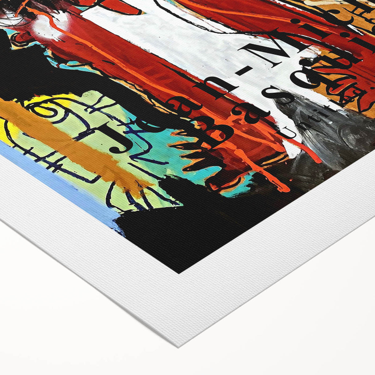 Art deco poster featuring geometric shapes and bold black, gold, and teal colors on rolled canvas.