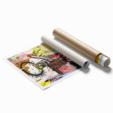 Extra large rolled print featuring avant-garde Basquiat design with floral elements, ideal for classy bathroom wall art.
