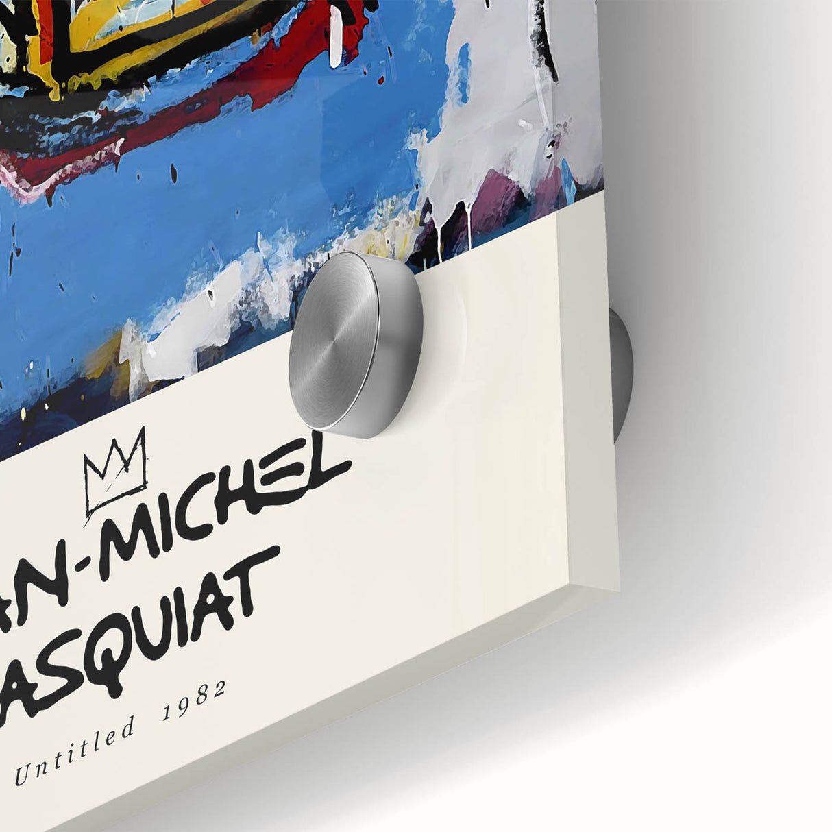 Large abstract wall art in mid-century modernist style on acrylic, featuring avant-garde Basquiat design.