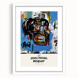 Abstract art print featuring bold, multicolored strokes on a white framed canvas, ideal for dining room or bedroom decor.