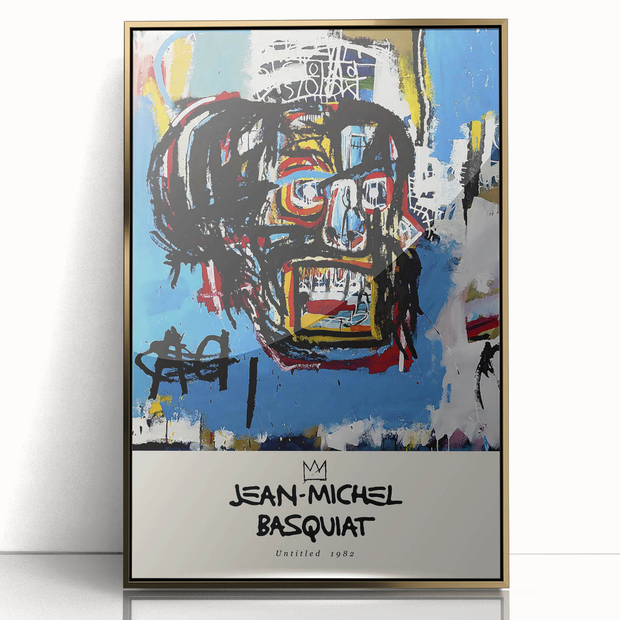 Large acrylic print of a mid-century modernist art piece featuring abstract figures in bold colors.