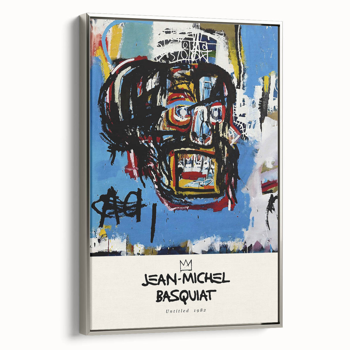 Framed canvas of a colorful, abstract landscape painting with black accents, ideal for modern living room decor.