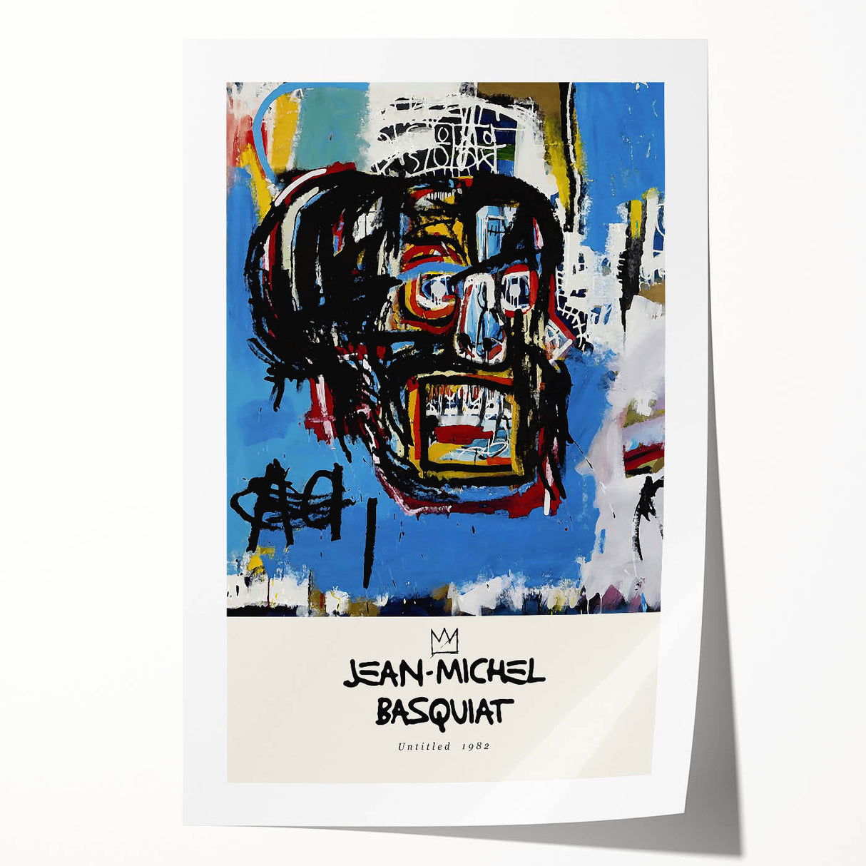Contemporary Basquiat-inspired rolled print featuring abstract figures in vibrant colors.