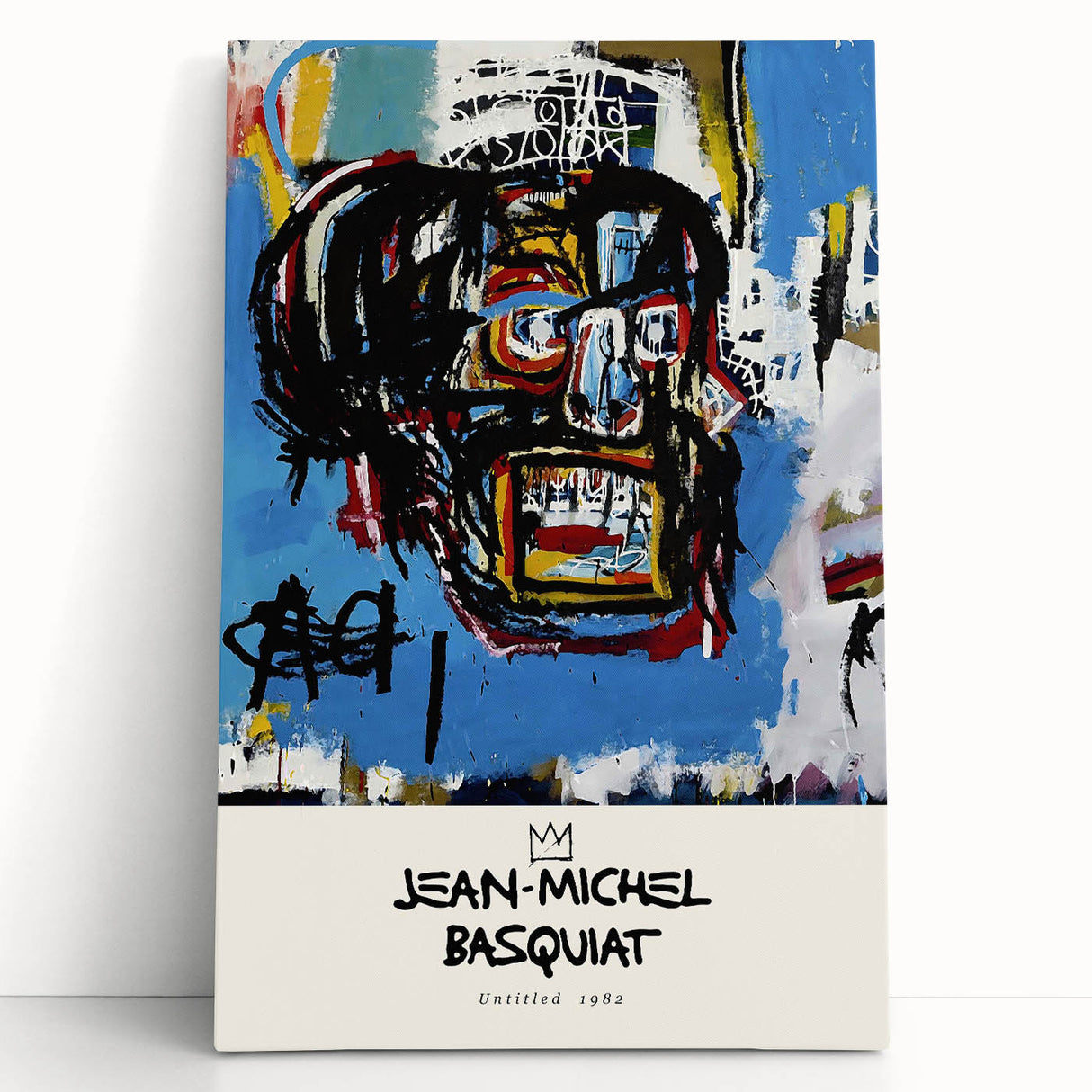 Large black and white abstract Basquiat-style art on stretched canvas, ideal for kitchen wall art or bedroom ambiance.