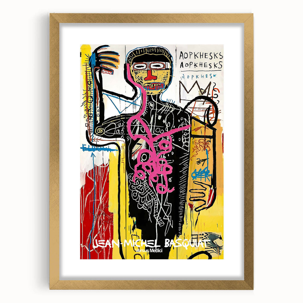 Extra large abstract art print featuring textured, vibrant colors on a gold-framed canvas, ideal for living room decor.
