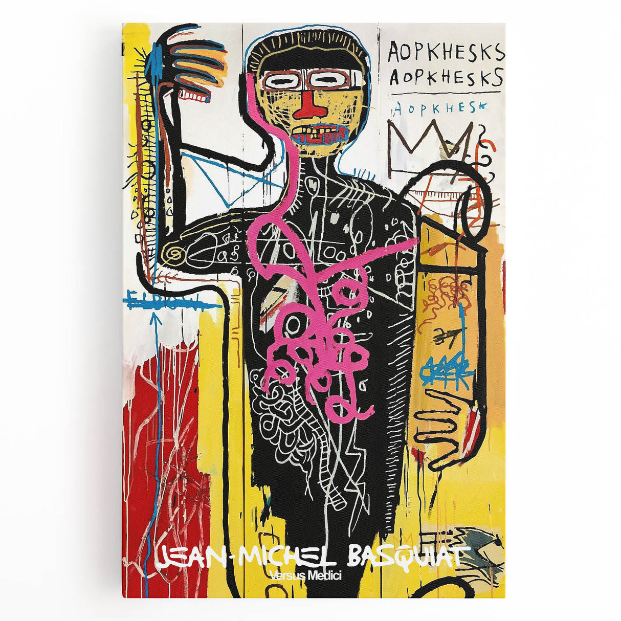 Large black and white abstract Basquiat-style art on stretched canvas, suitable for kitchen wall decor.