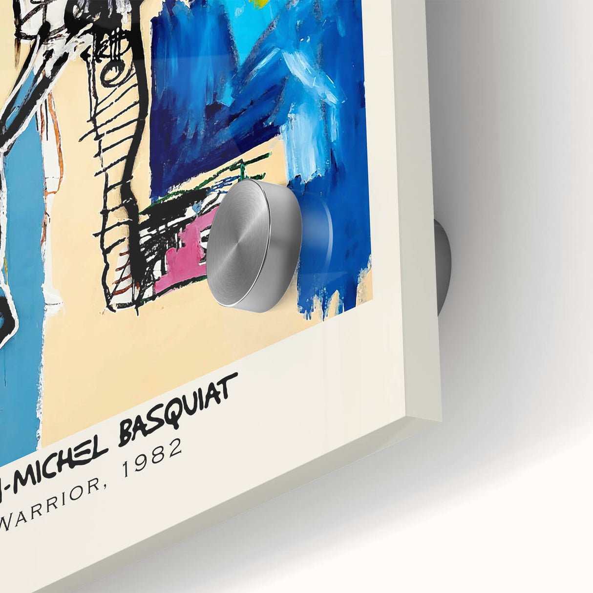 Large abstract wall art in vibrant colors on acrylic glass, featuring a mid-century modernist style.
