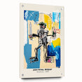 Large abstract wall art on acrylic glass, featuring avant-garde Basquiat design in bold colors.