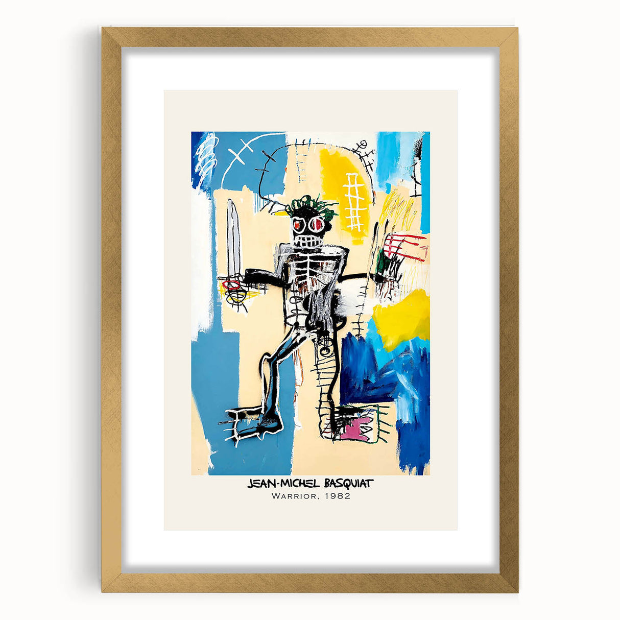 Extra large abstract art print featuring textured, colorful brushstrokes on a gold-framed canvas.