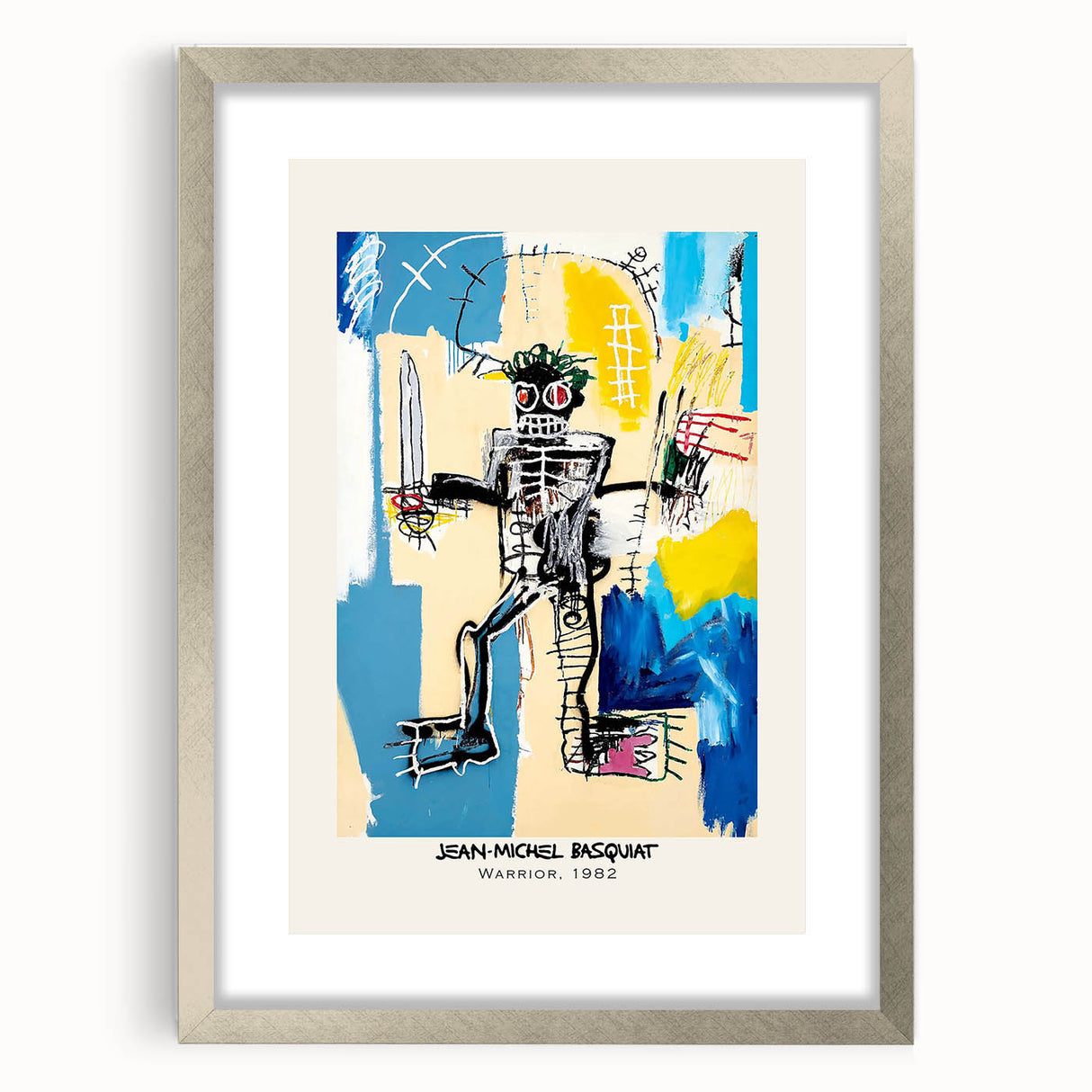 Textured abstract art print in vibrant colors on a silver-framed canvas, ideal for modern bedroom ambiance.