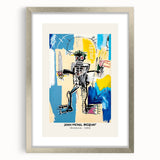 Textured abstract art print in vibrant colors on a silver-framed canvas, ideal for modern bedroom ambiance.
