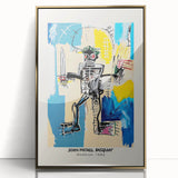 Large art print featuring a mid-century modernist Basquiat design in gold tones on acrylic, ideal for modern art wall decor.