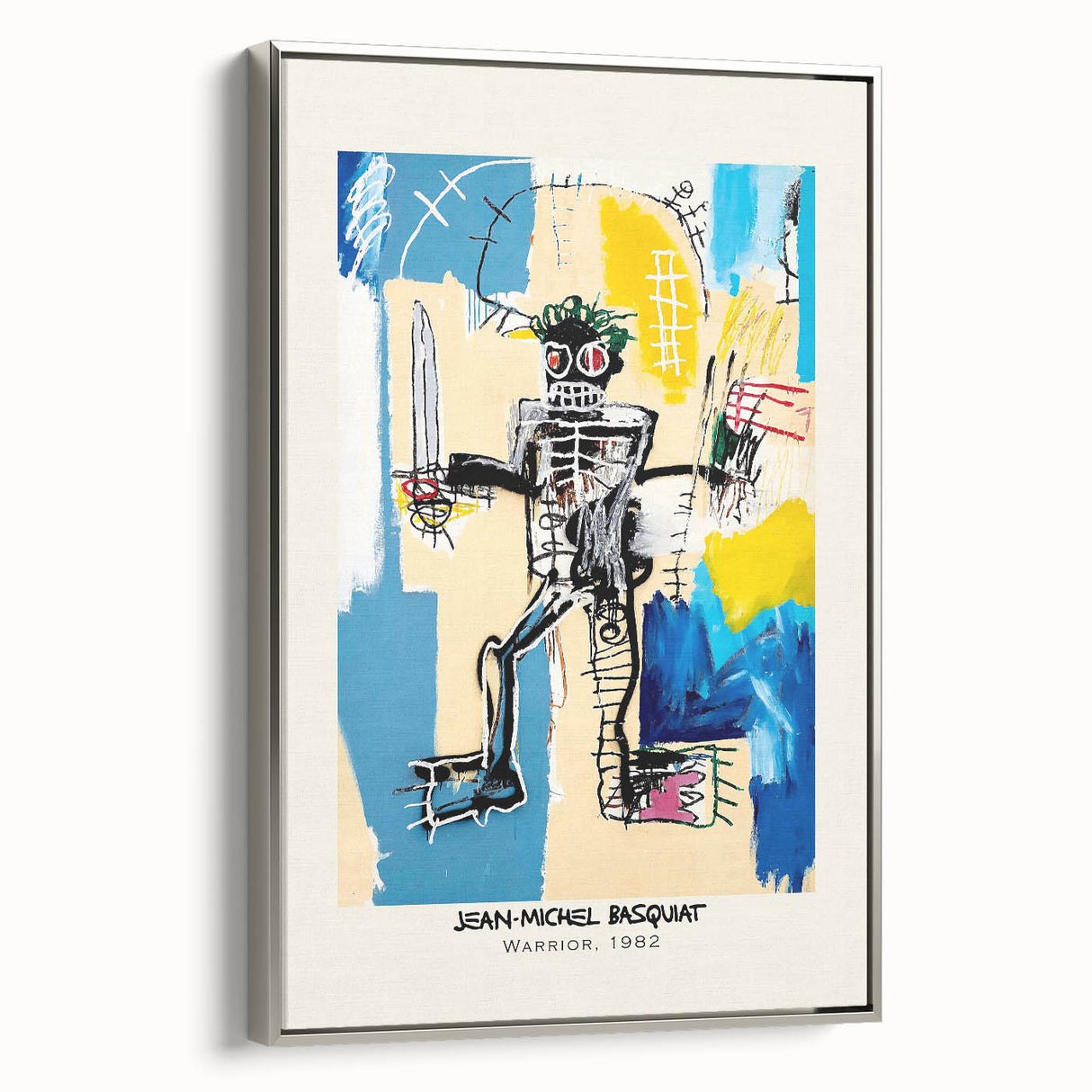 Framed canvas featuring a contemporary landscape painting with vibrant colors and abstract elements.