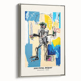 Framed canvas featuring a contemporary landscape painting with vibrant colors and abstract elements.