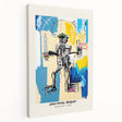 Avant-garde style Basquiat design on stretched canvas, featuring bold primary colors, ideal for kitchen wall art.