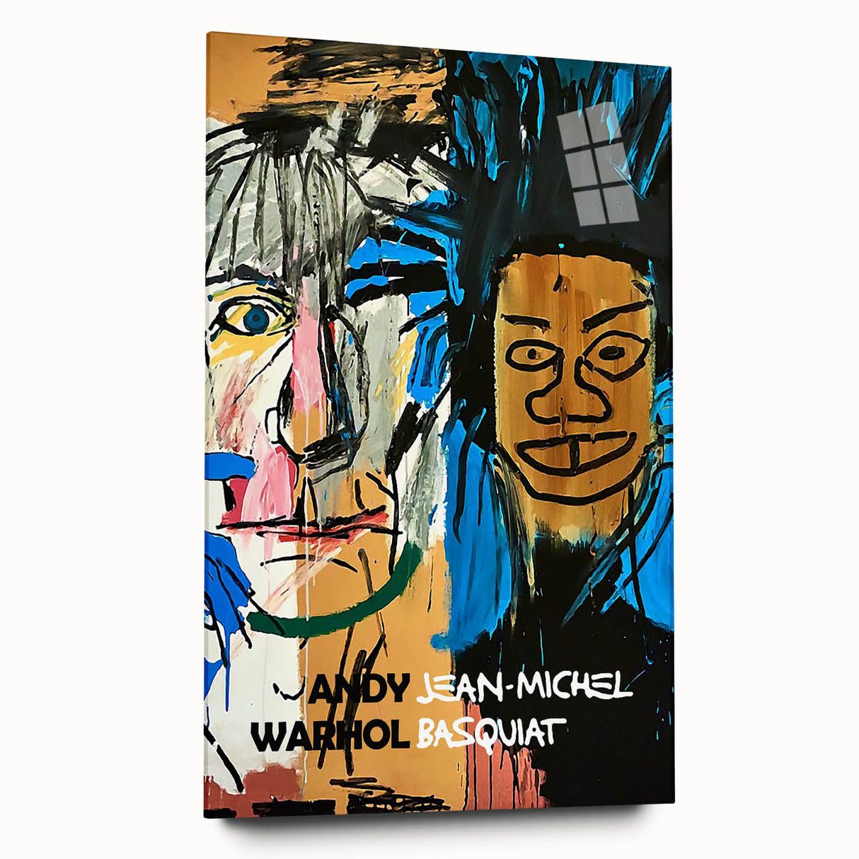 Large abstract wall art on acrylic glass, featuring vivid colors and dynamic shapes.