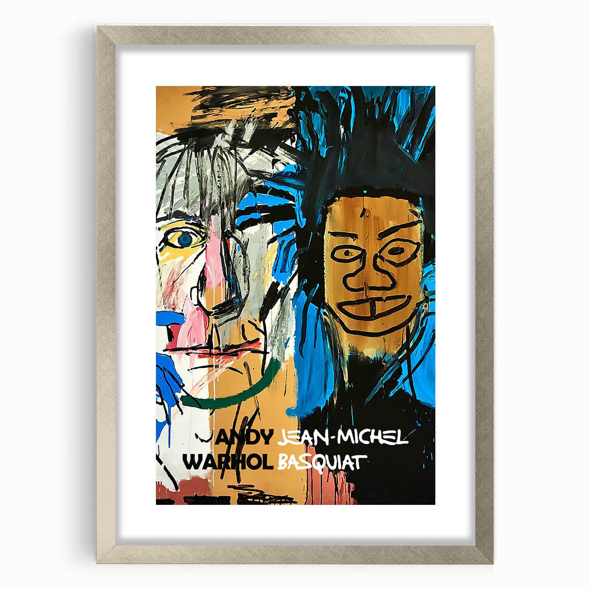 Textured abstract art print in vibrant colors on a silver-framed canvas, ideal for bedroom art.
