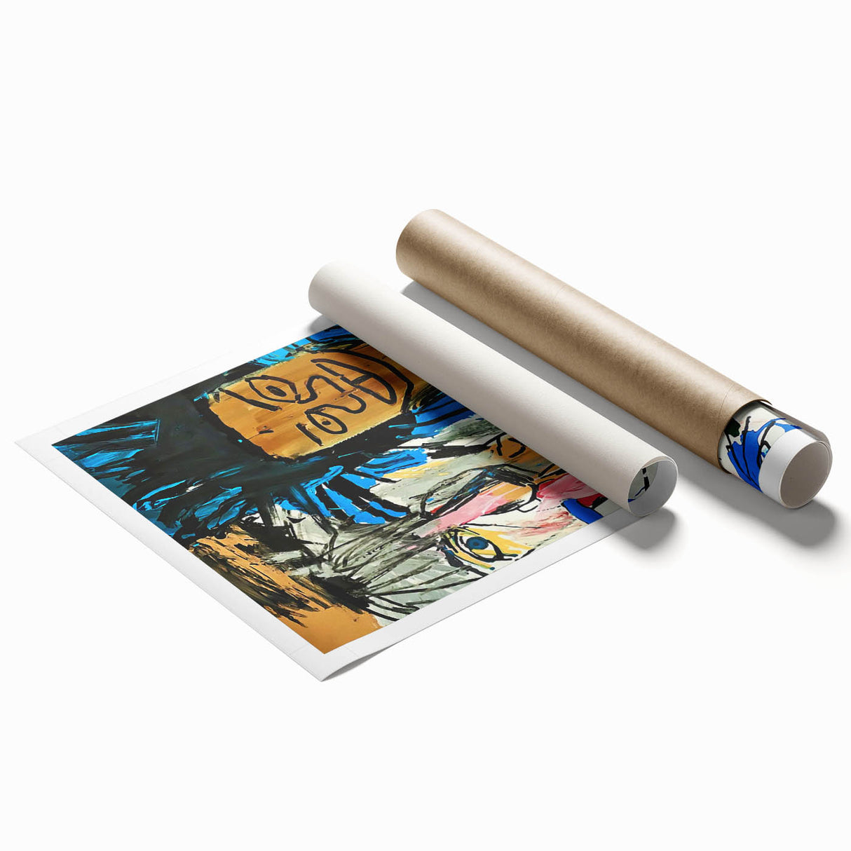 Extra large rolled print featuring abstract floral designs in vibrant colors.