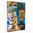 Contemporary Basquiat-inspired artwork on stretched canvas featuring vibrant primary colors, ideal for kitchen wall art.