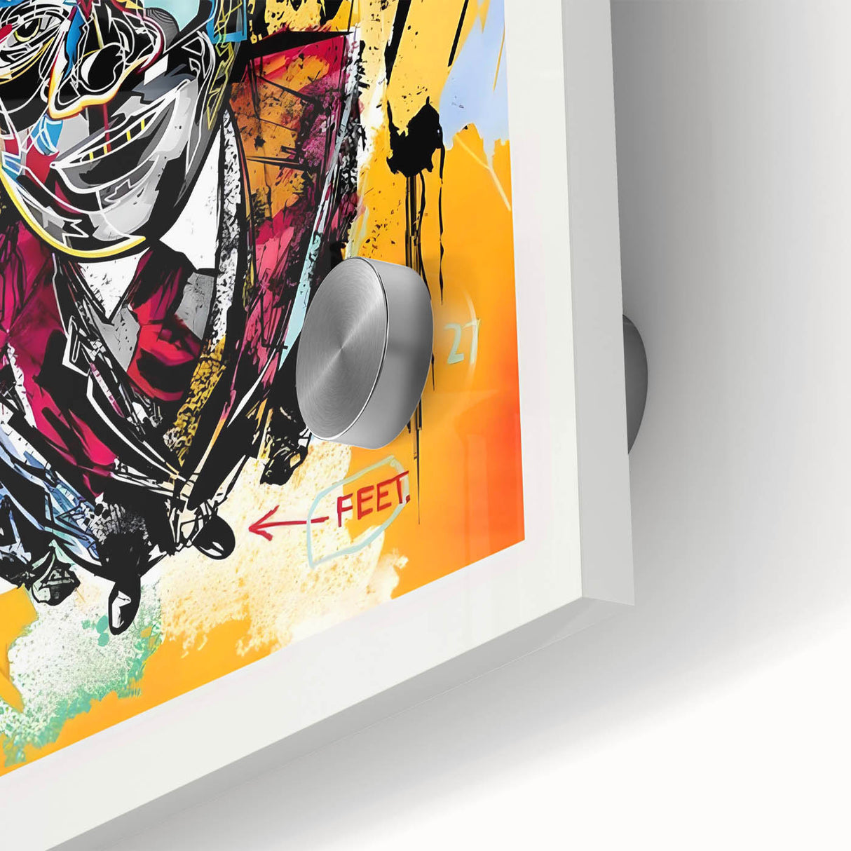 Large abstract wall art in mid-century modernist style on acrylic, featuring vivid colors, ideal for dining room decor.